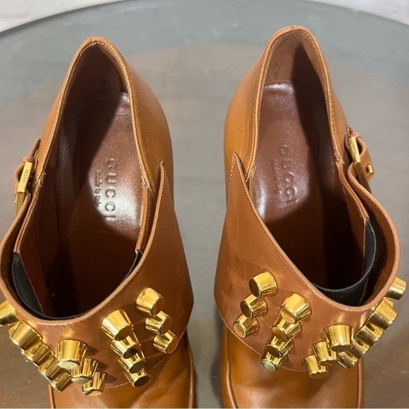 GUCCI gold studded TOM women’s ankle booties with super sexy 4” stilettos 7.5 - Picture 12 of 14